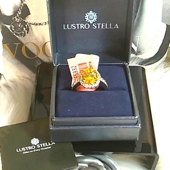 Citrine LS Swarovski Baguette Crystals Platinum Silver HalocRing - Picture 6 of 16